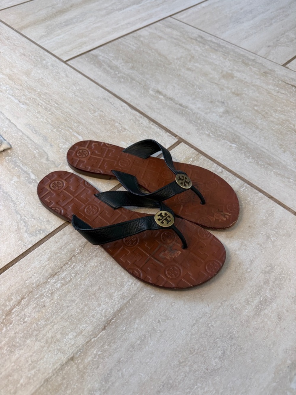 Tory Burch Thora Leather Logo Thong Sandals 7